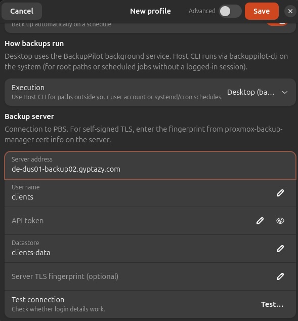 BackupPilot Profile Creation