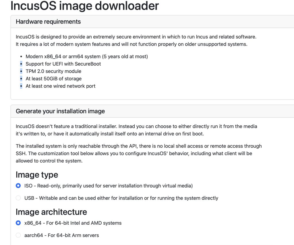 IncusOS Online Image Creator