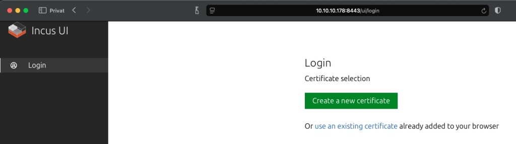 Incus Web Certificate
