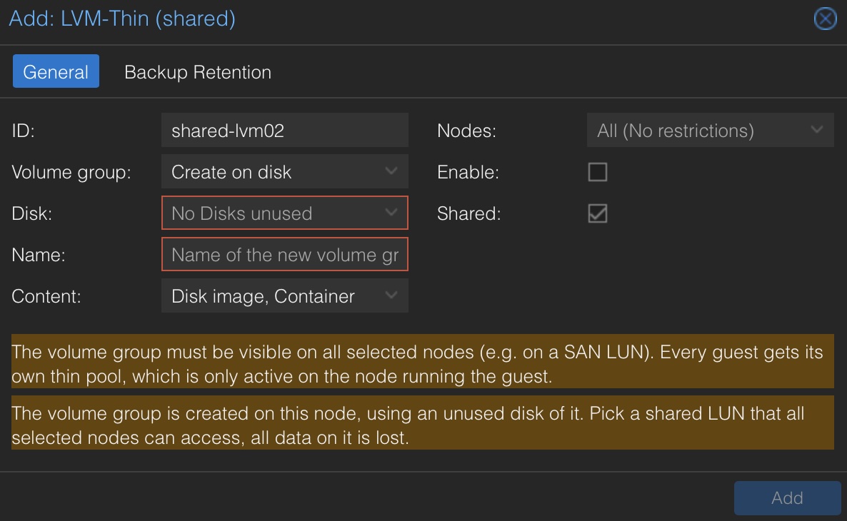 Add new VG to shared LVM thin