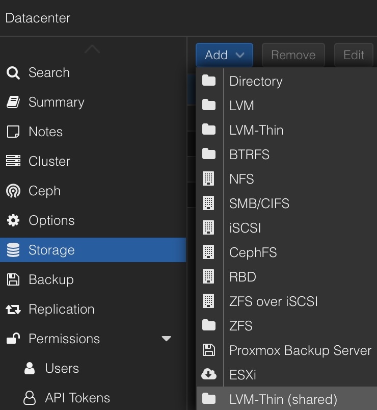Thin-provisioned LVM storage for shared block storage in Proxmox