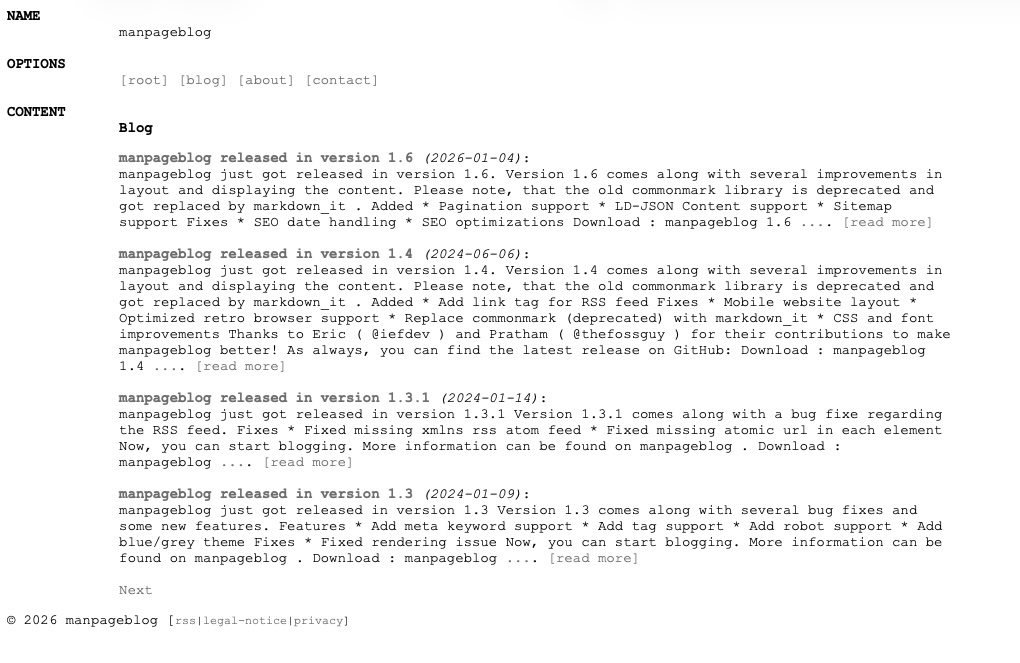 manpageblog Demo Screenshot