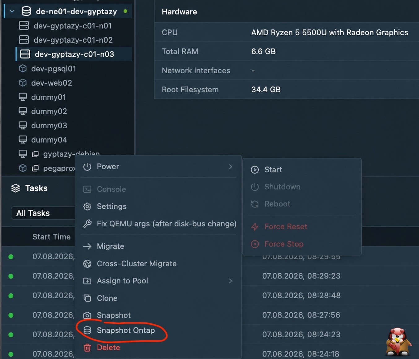 PegaProx with Storage based Snapshots via NetApp Ontap API