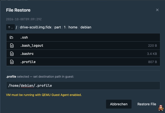 PegaProx File Level Restore