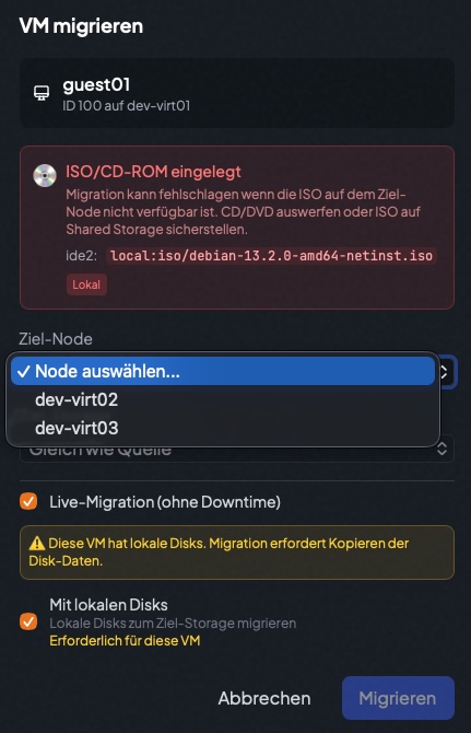 PegaProx VM Live-Migration