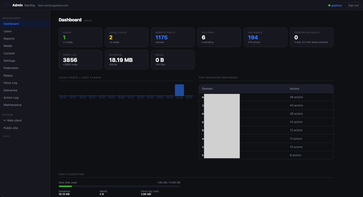Starling Fediverse Server - Admin Webinterface