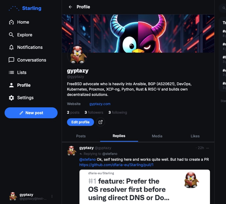 Starling Fediverse Server - User Webinterface